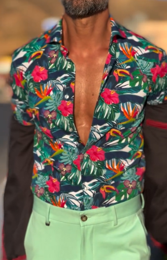 Men's Long Sleeve Printed Casual Button-Down Shirt