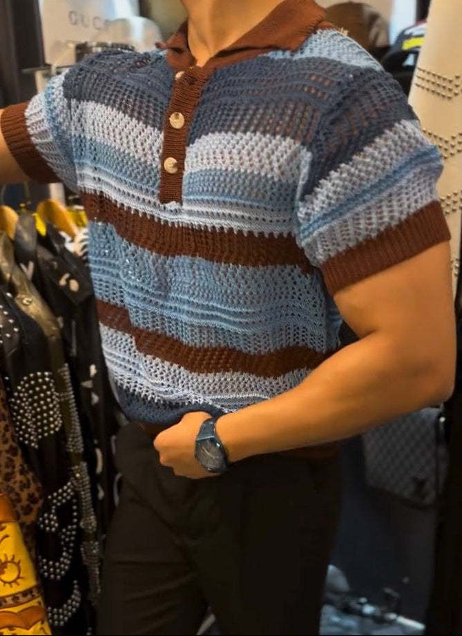 Men's knitted colorful short sleeve polo shirt