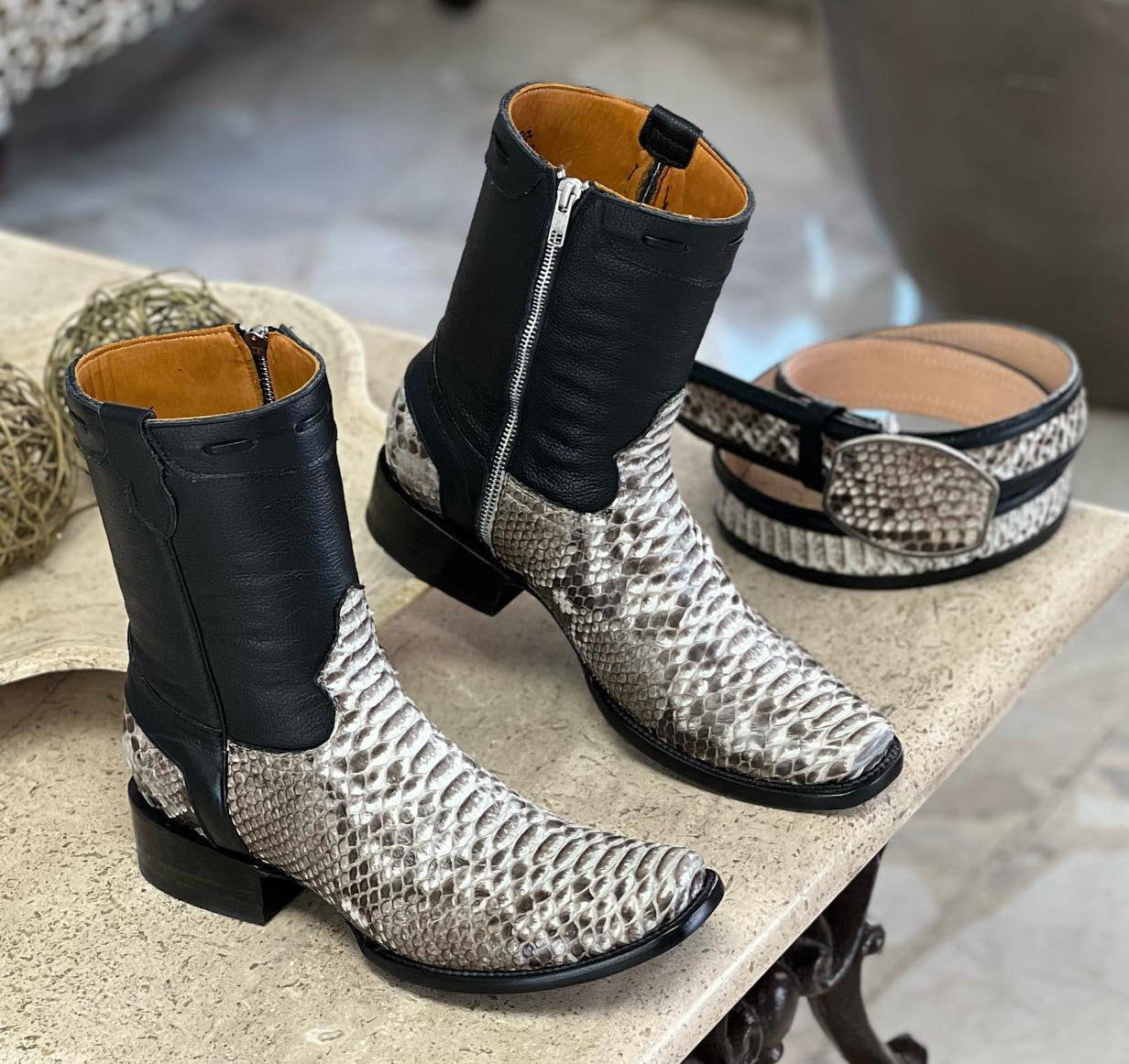 Handmade White Python Pattern Cowboy Boots Z2