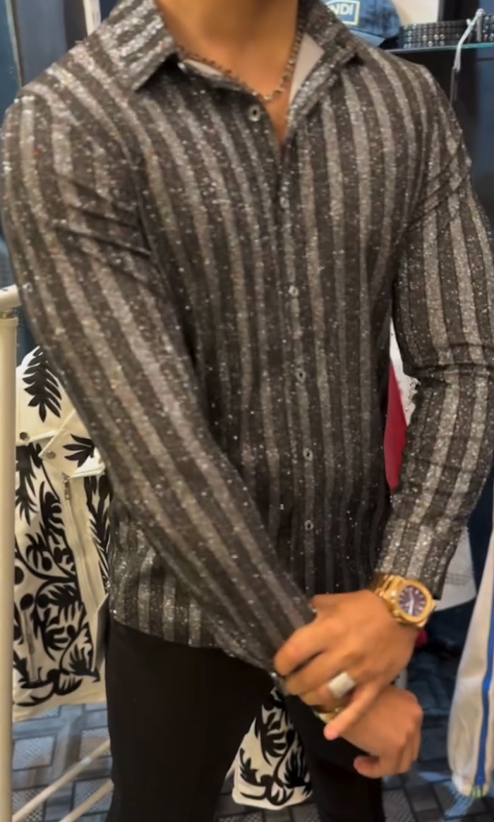 2025 Men's Bright Silk Light Luxury Striped Shirt