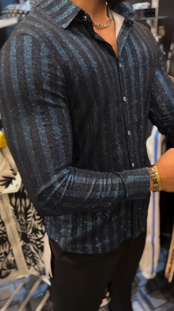 2025 Men's Bright Silk Light Luxury Striped Shirt