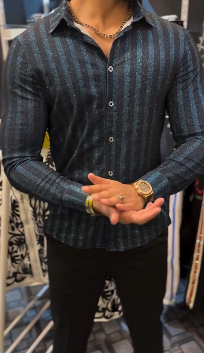 2025 Men's Bright Silk Light Luxury Striped Shirt