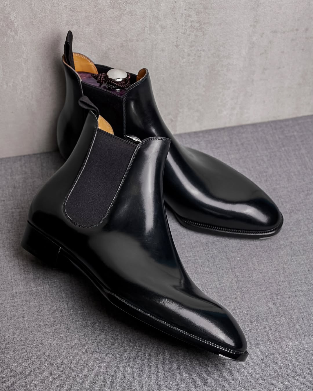 Men's cowhide square toe shiny ankle boots