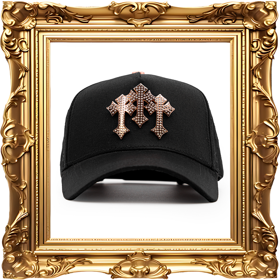 Rose gold diamond cross embroidered hat