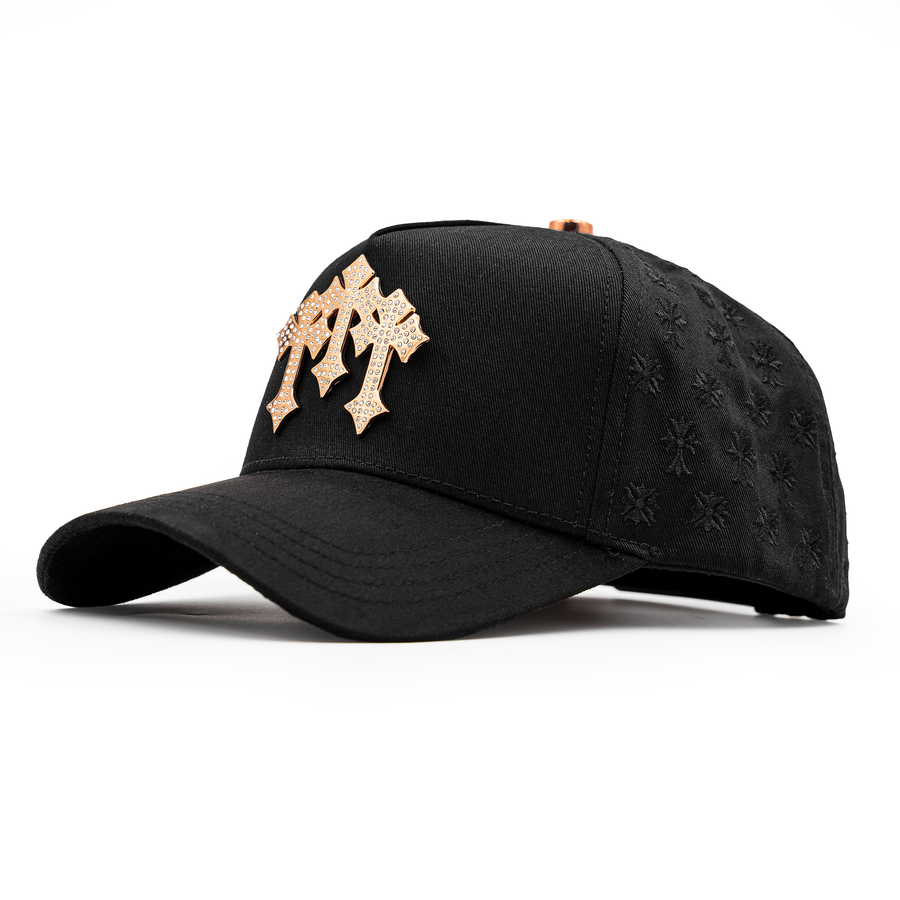 Rose gold diamond cross embroidered hat