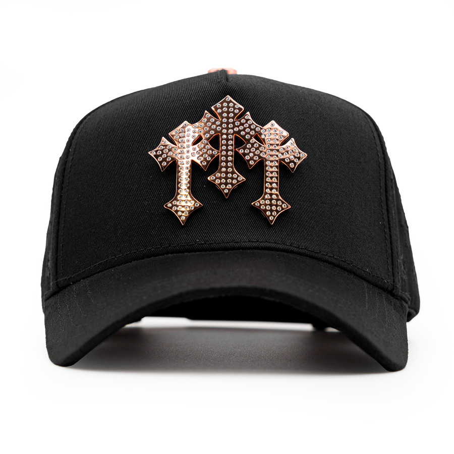 Rose gold diamond cross embroidered hat