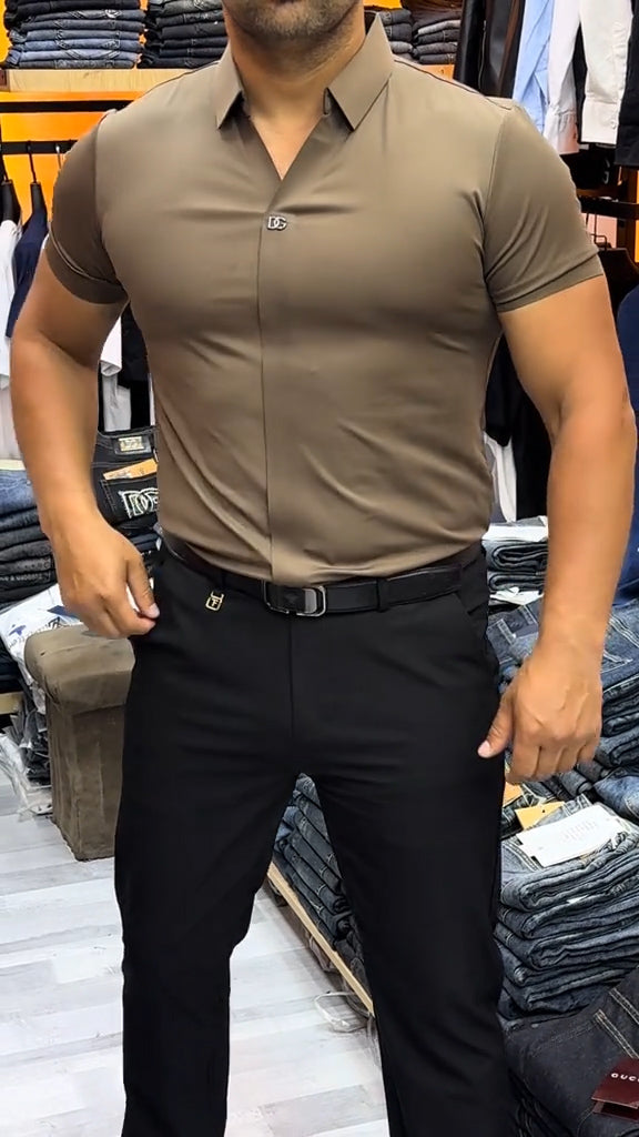 Men's Short Sleeve Silk Casual Shirt