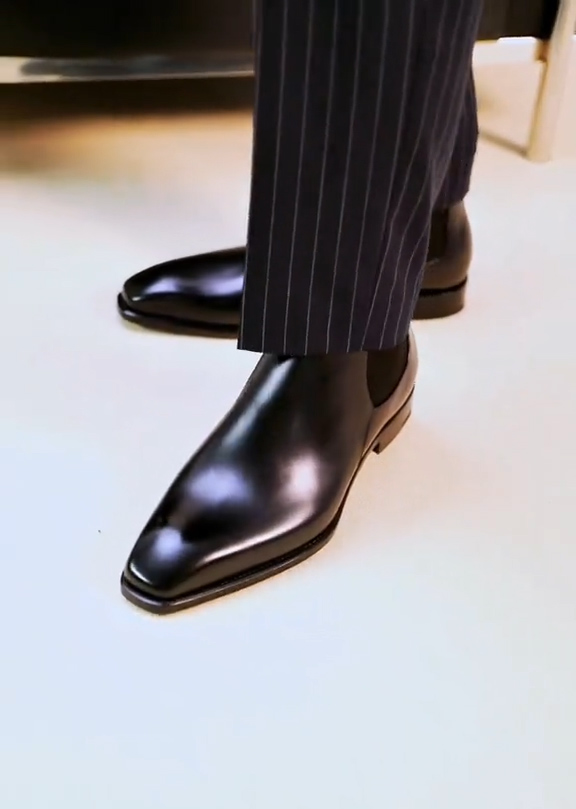 Men's cowhide square toe shiny ankle boots