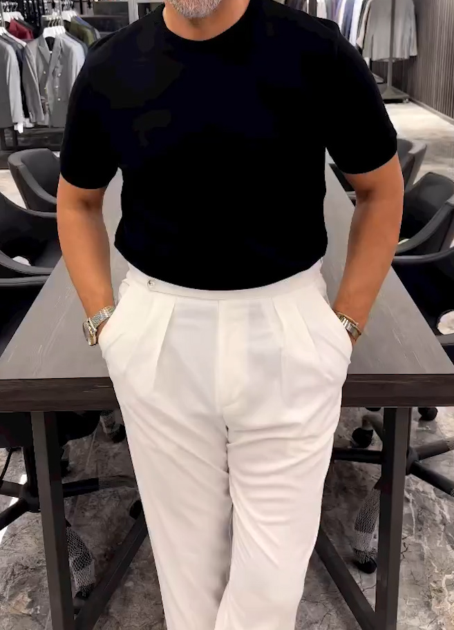 Men's cotton crew neck versatile solid color T-shirt
