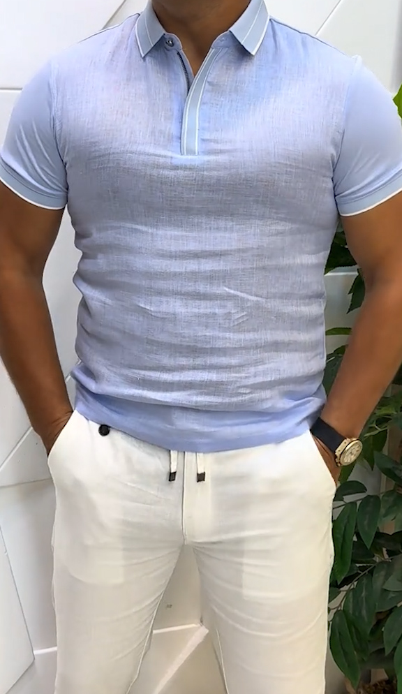 Men's linen breathable casual simple polo shirt