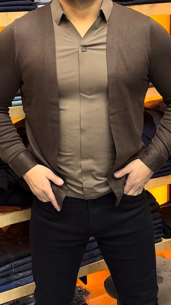 Men's long-sleeved knitted two-piece casual cardigan