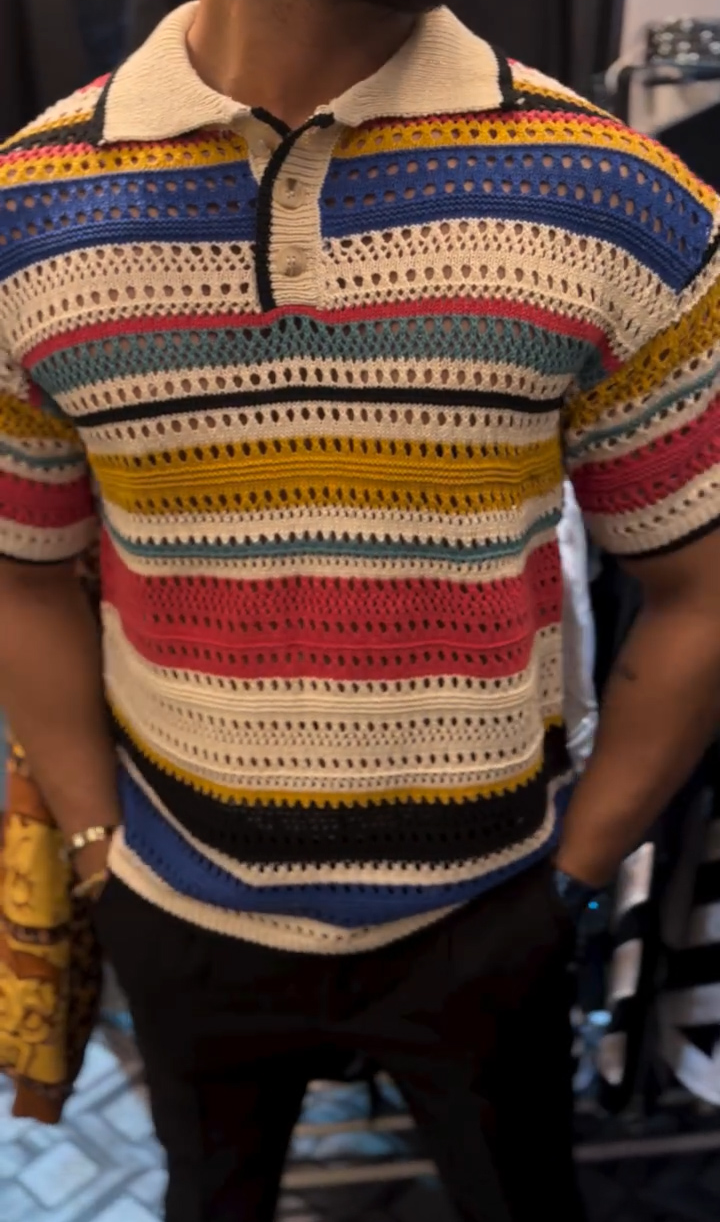 Men's knitted colorful short sleeve polo shirt