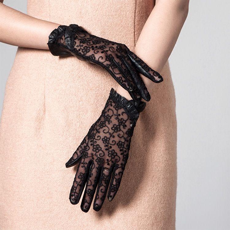 2024 New Sheepskin Lace Driving Women's Gloves