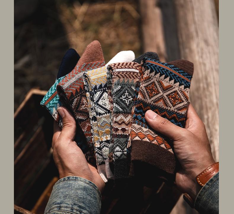 2024 Wool Mid-Length Vintage Contrast Print Socks