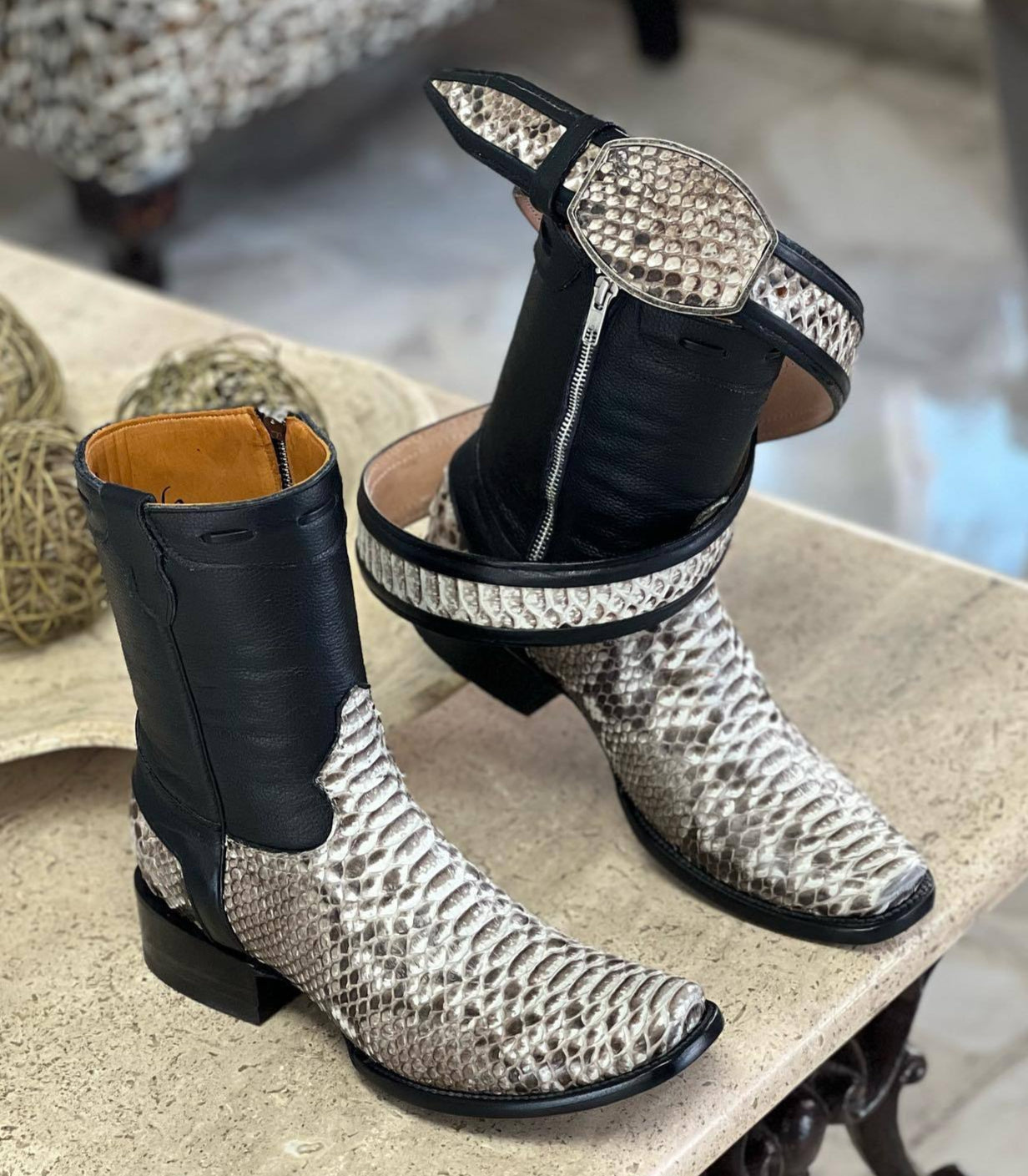 Handmade White Python Pattern Cowboy Boots Z2