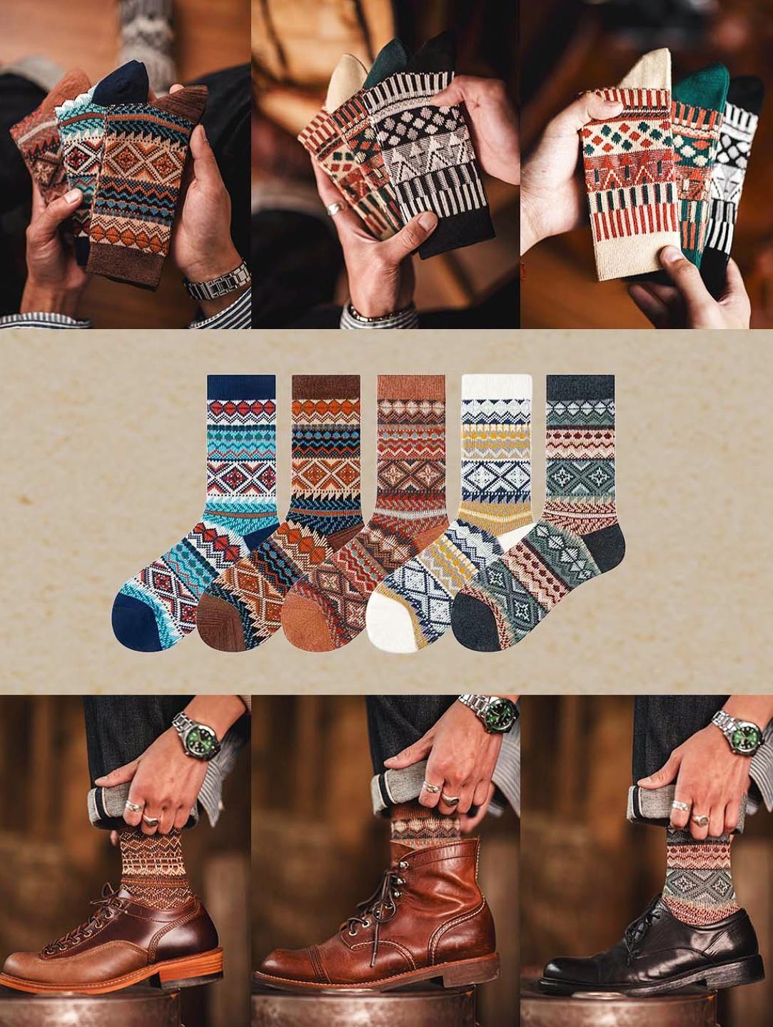 2024 Wool Mid-Length Vintage Contrast Print Socks