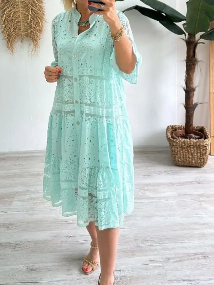 2024 Lace-up Button Loose Dress