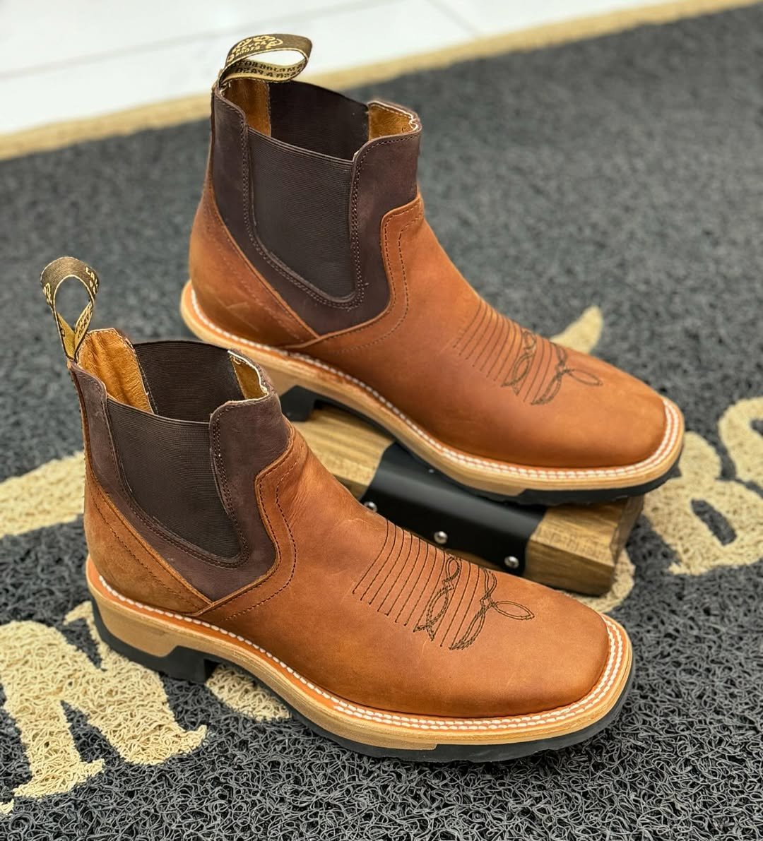 Double density cowhide cowboy ankle boots