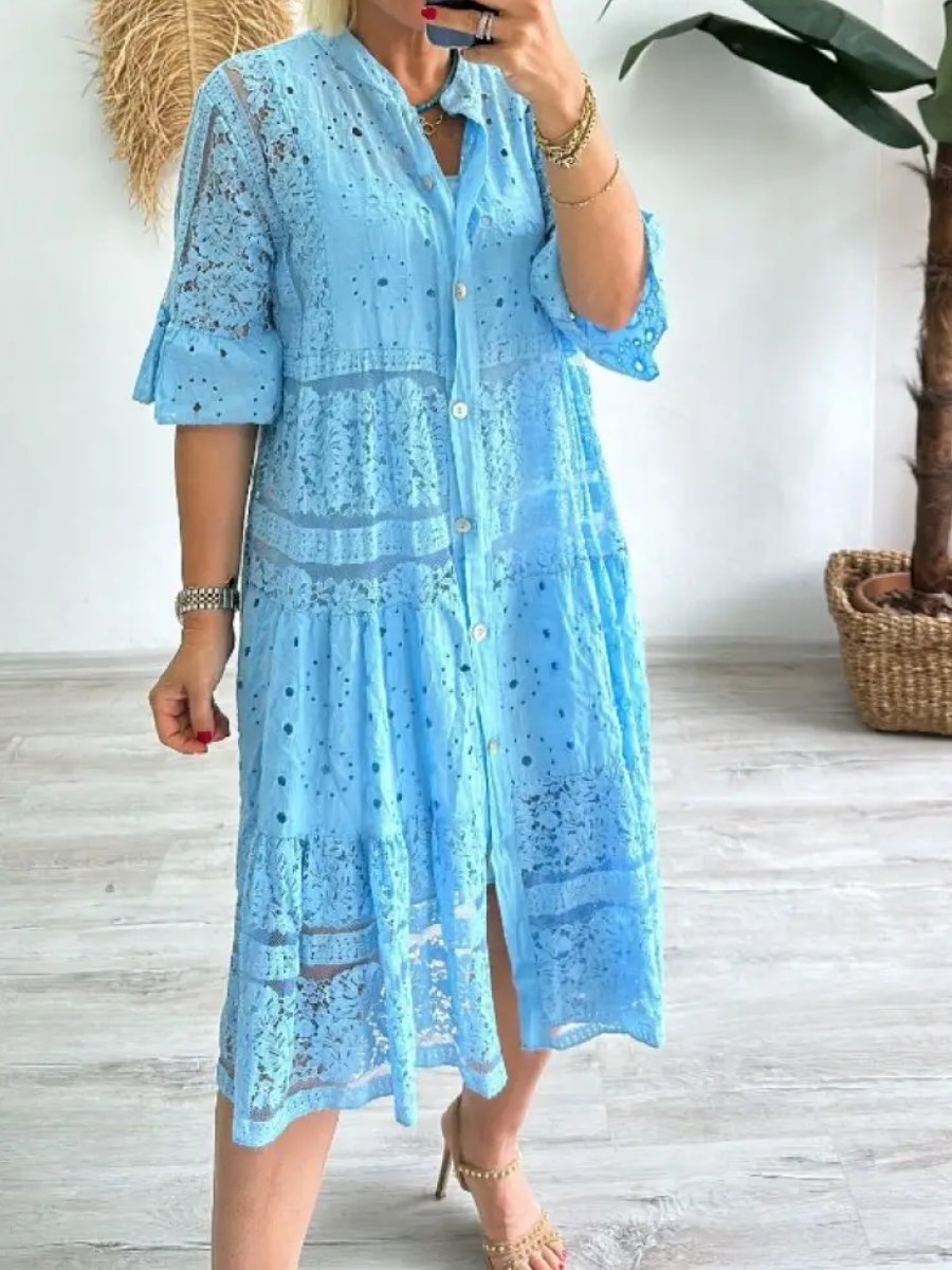 2024 Lace-up Button Loose Dress