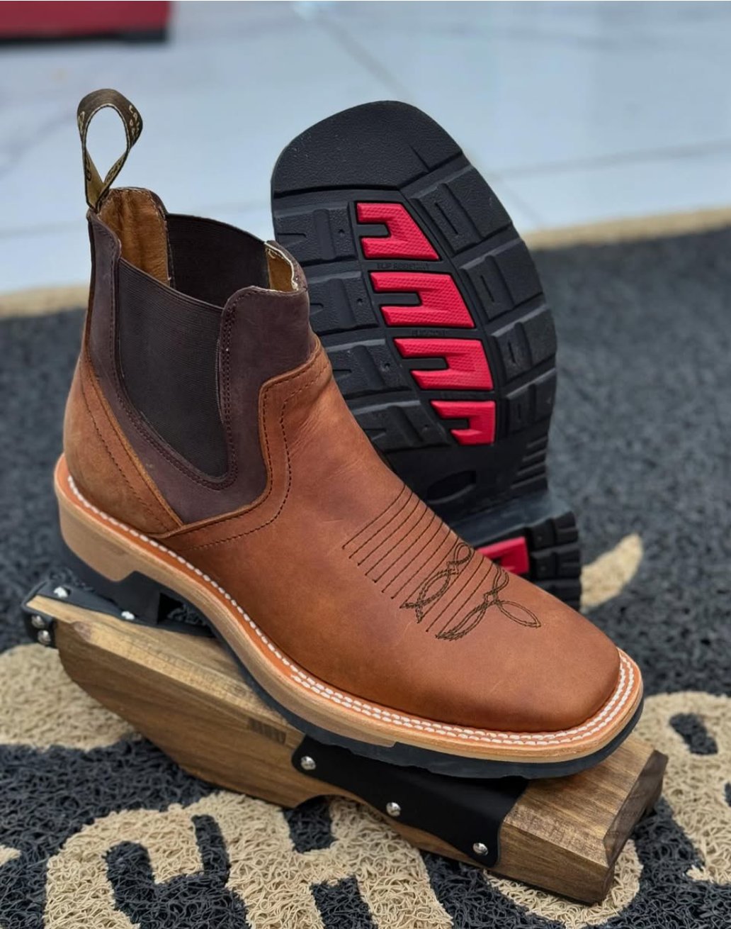 Double density cowhide cowboy ankle boots