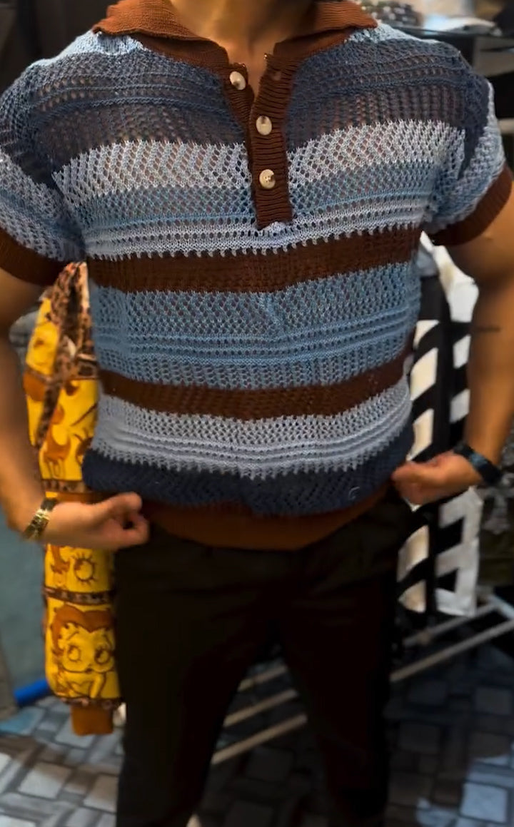 Men's knitted colorful short sleeve polo shirt
