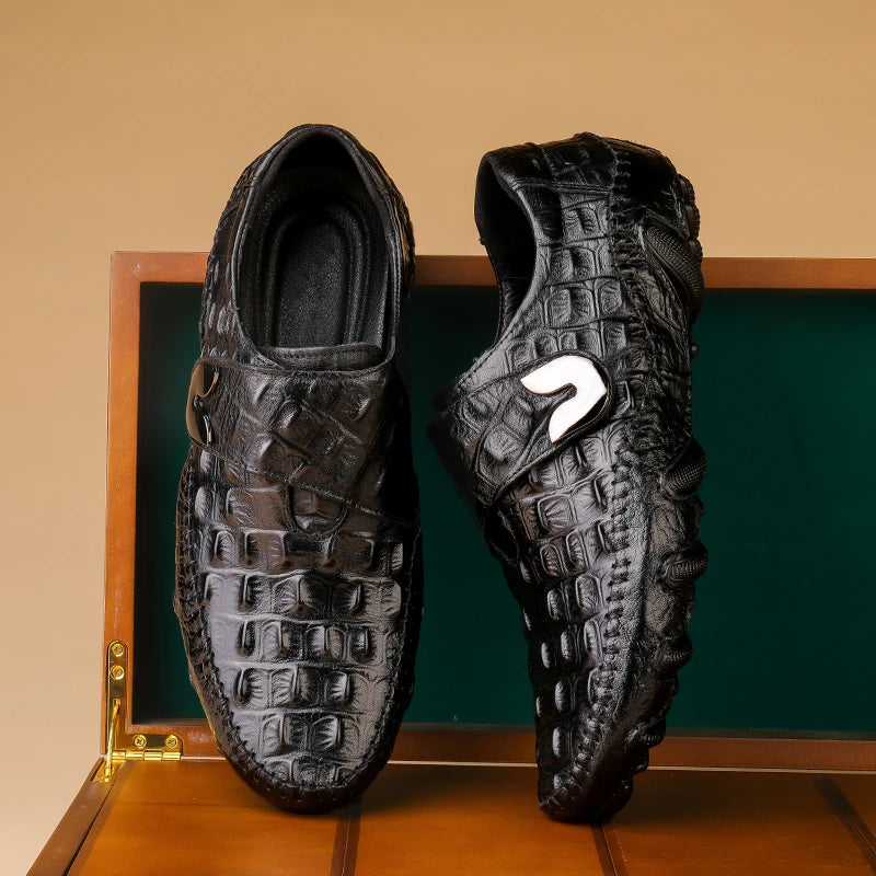 Men's Crocodile Leather Soft-Sole Slip-On Casual Leather Shoes