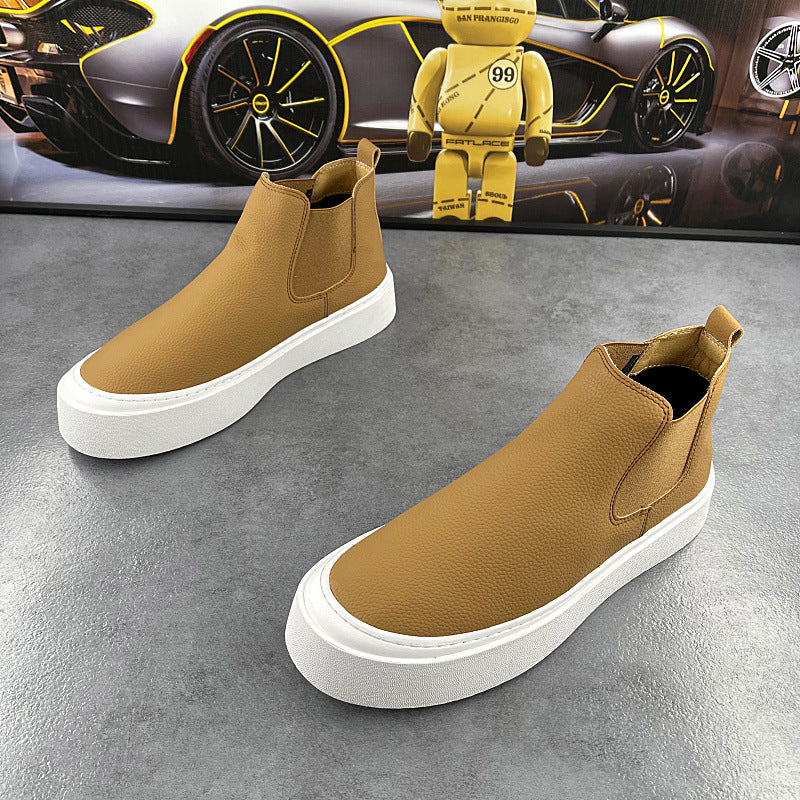 Men's leather slip-on platform shoes