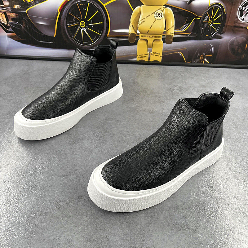 Men's leather slip-on platform shoes