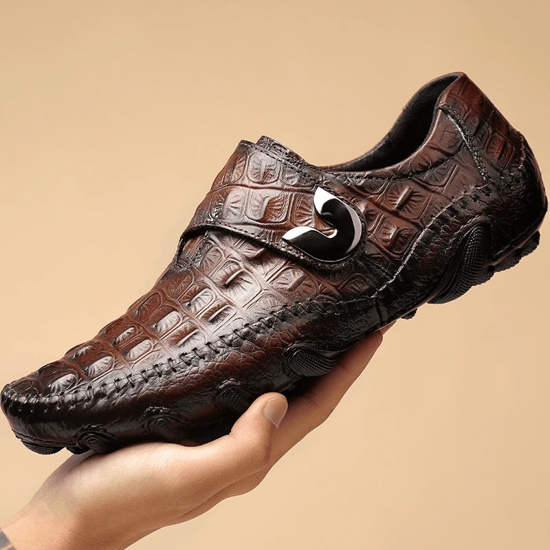 Men's Crocodile Leather Soft-Sole Slip-On Casual Leather Shoes