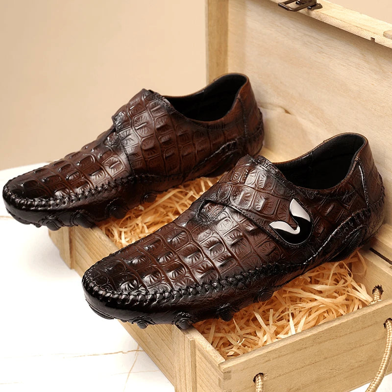 Men's Crocodile Leather Soft-Sole Slip-On Casual Leather Shoes
