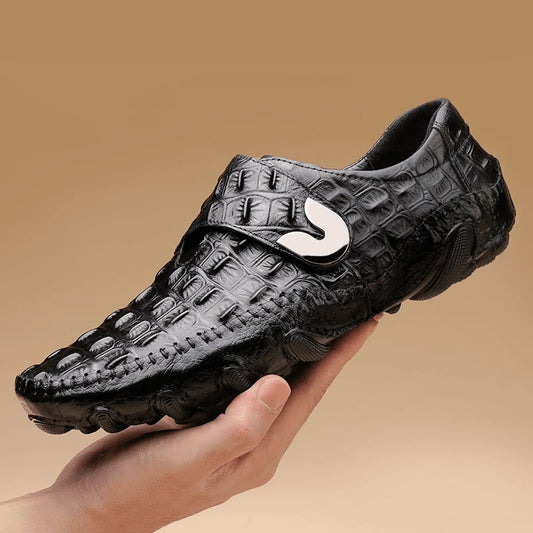 Men's Crocodile Leather Soft-Sole Slip-On Casual Leather Shoes