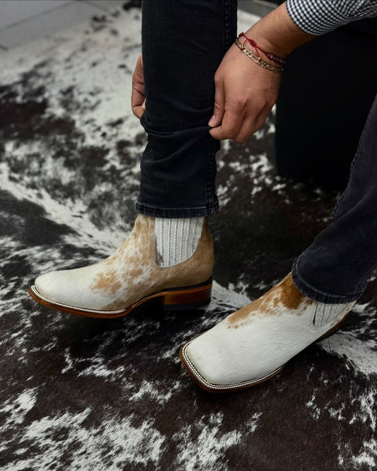 White Cow Leather Cowboy Boots