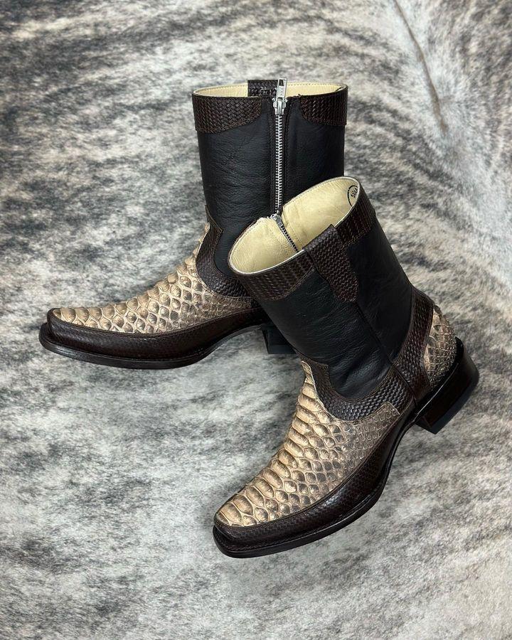 Handmade Python Print Cowboy Boots Z2