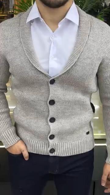 Men's knitted 2-piece long-sleeved casual sweater