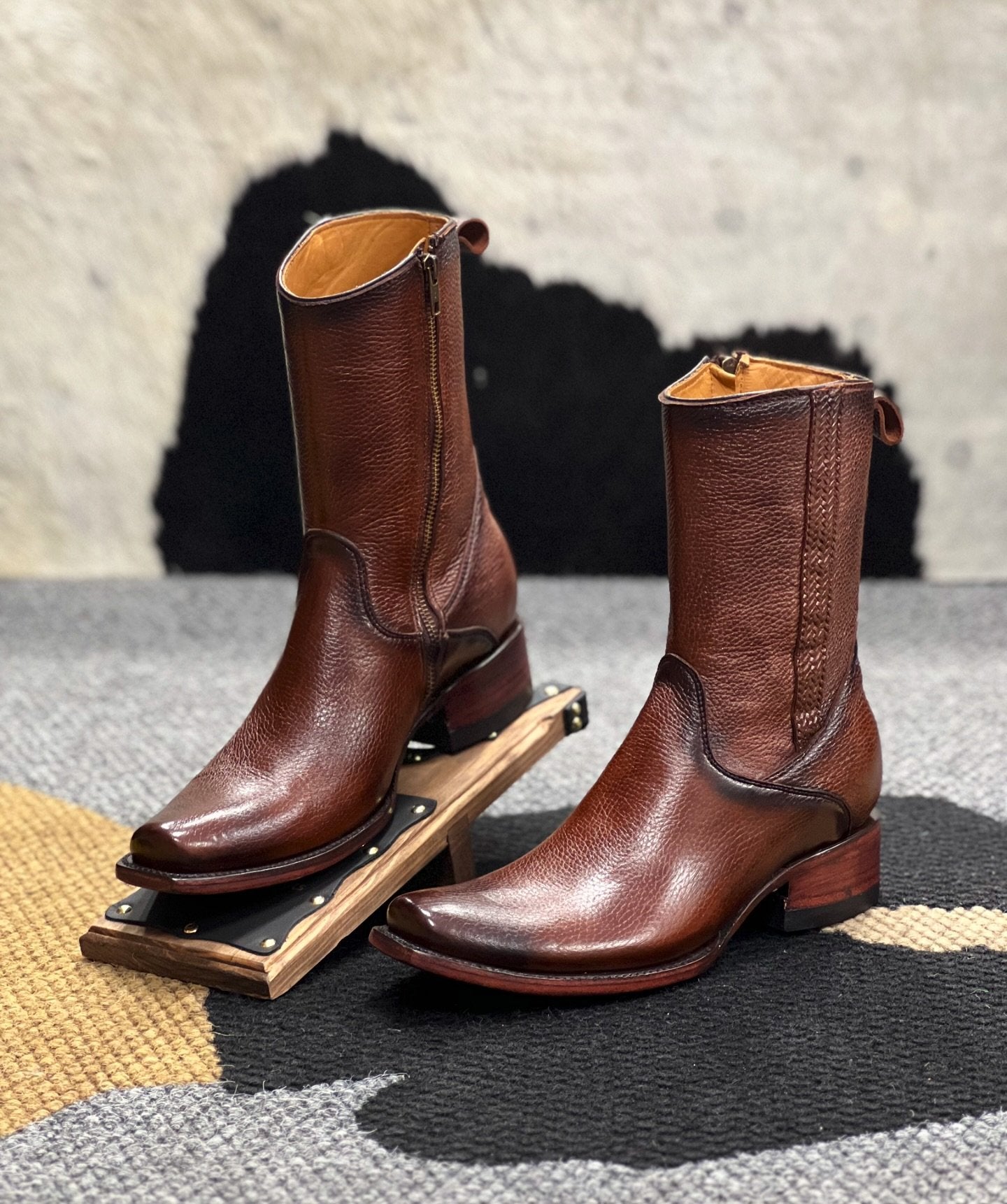 New Original Deerskin Zipper Cowboy Boots