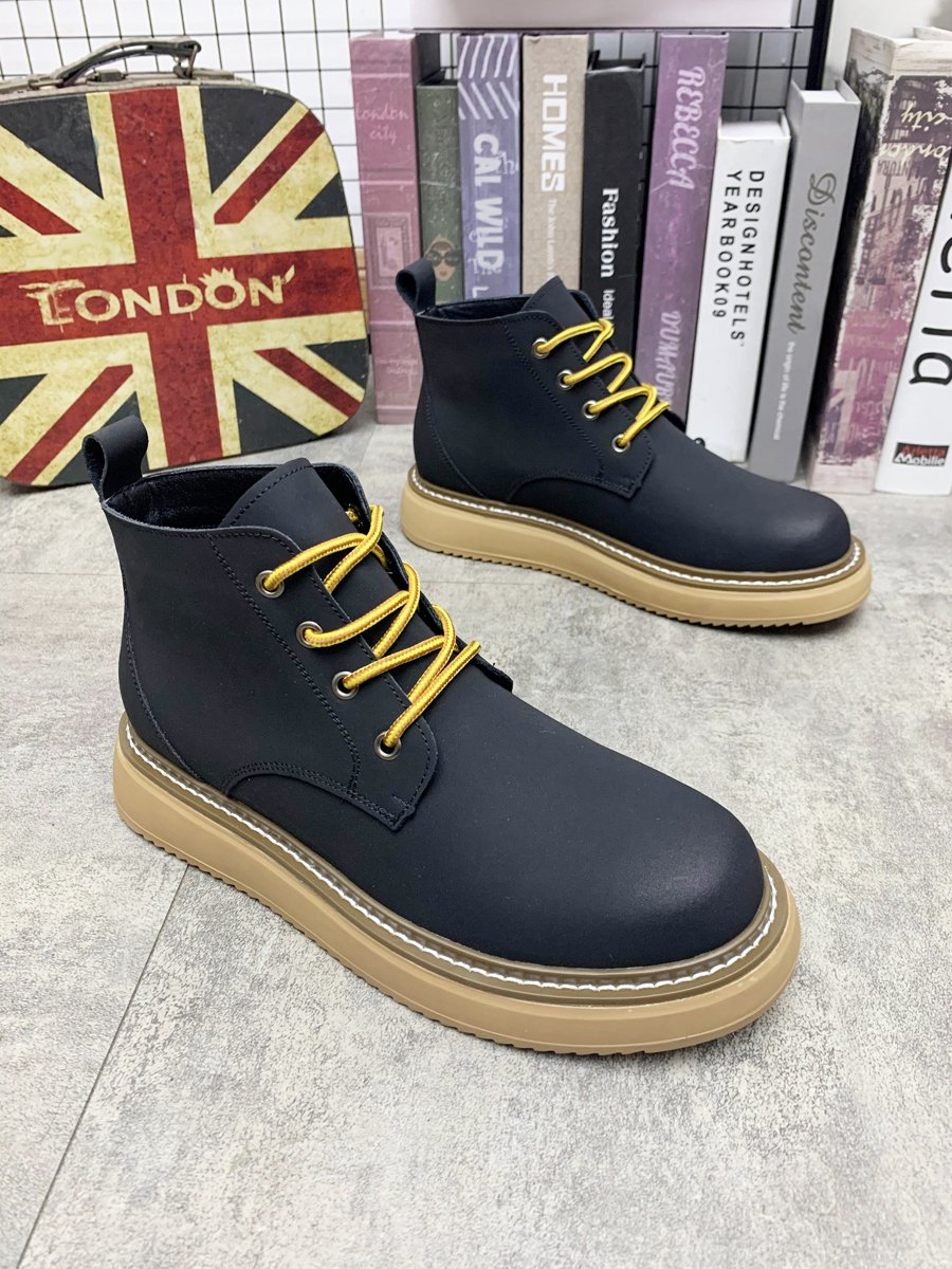 Cowhide lace-up thick-soled retro work boots