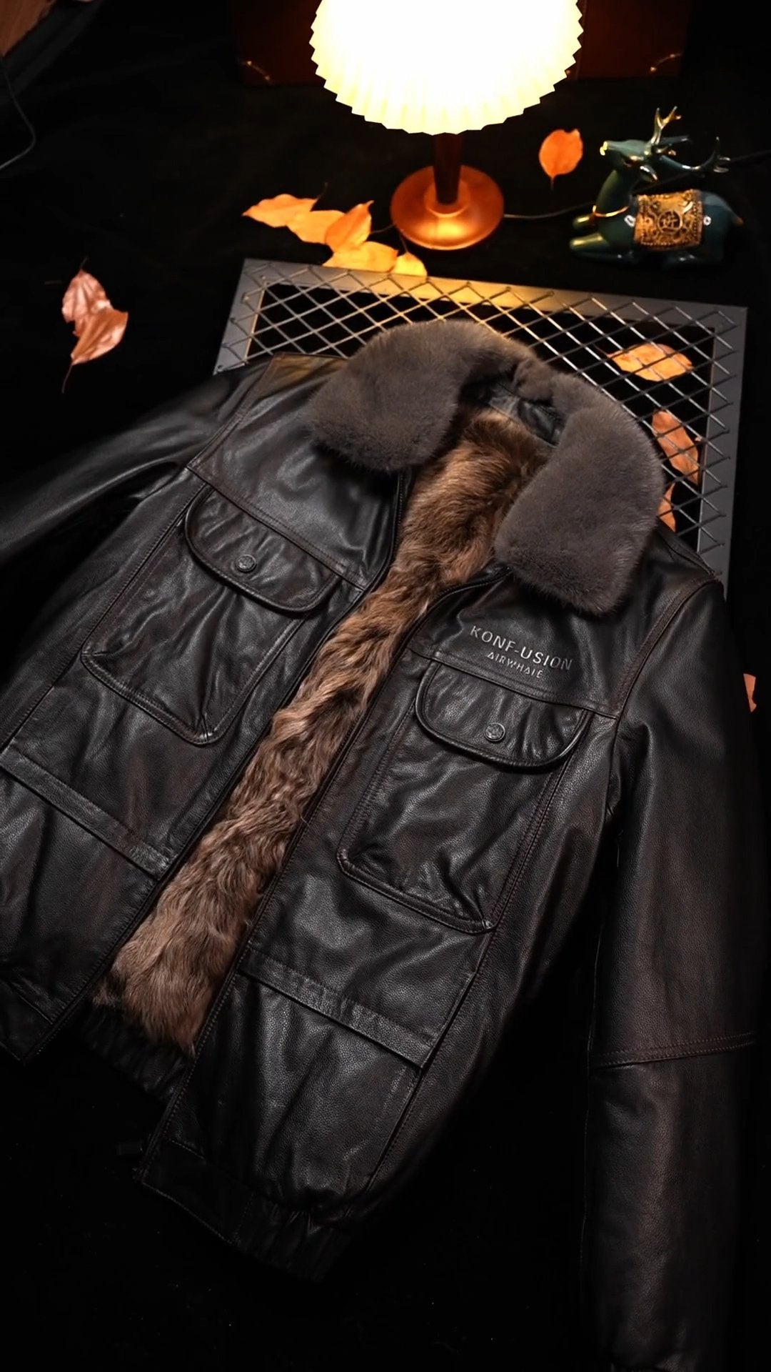 Men's Mink Fur Collar Cow Leather Jacket