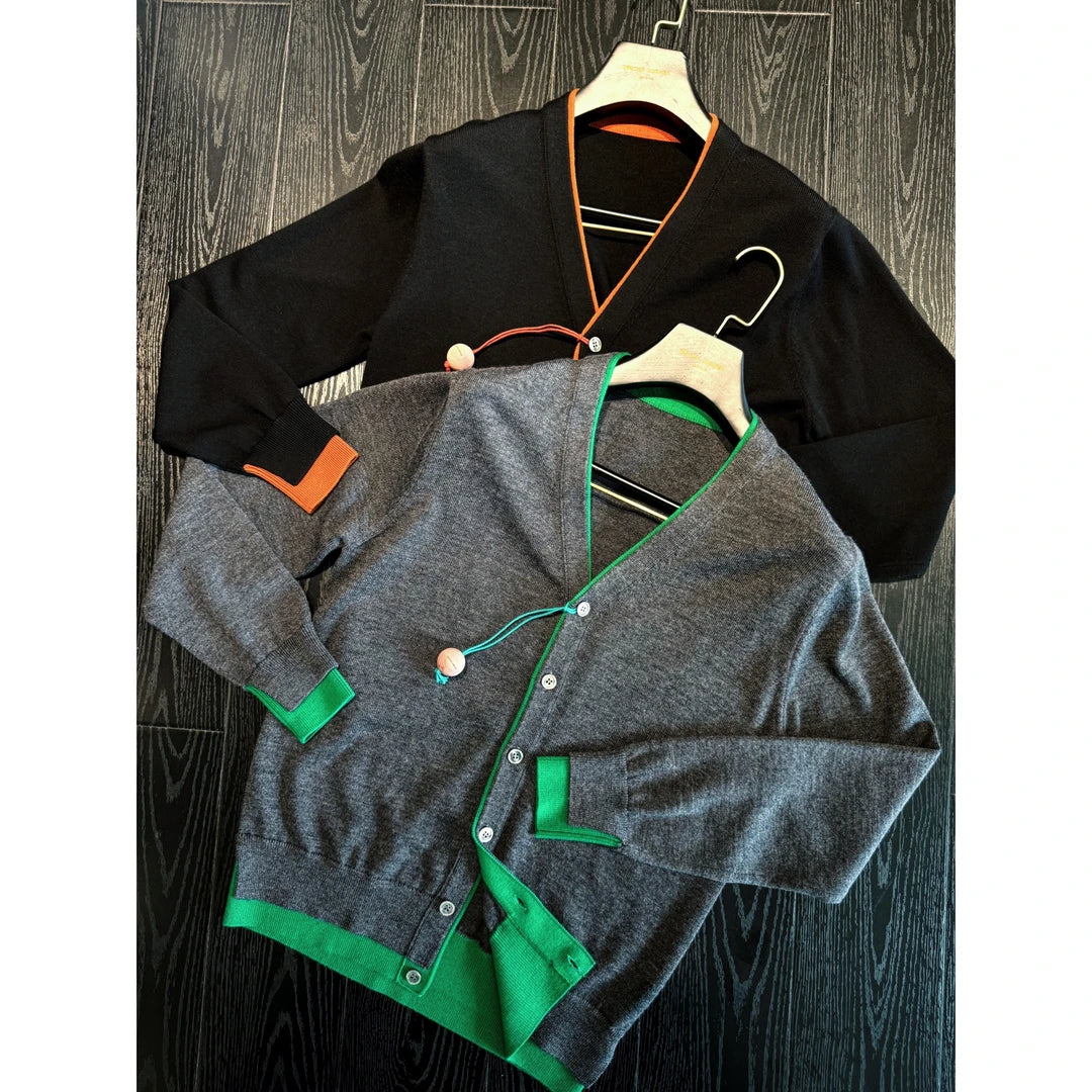 Men's Colorblock Wool Knit Cardigan