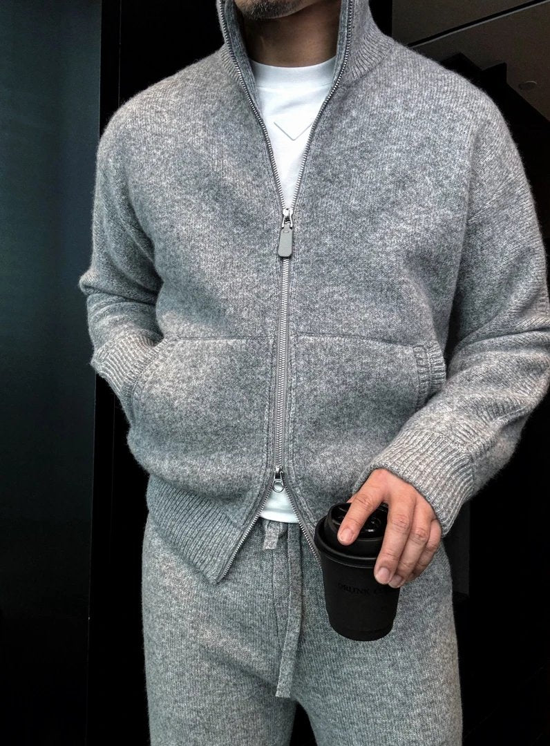 Men's zip-up casual knitted sweatshirt