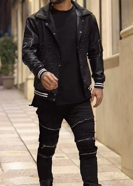 Men's Dazzle Pop Diamond Studded Leather Jacket