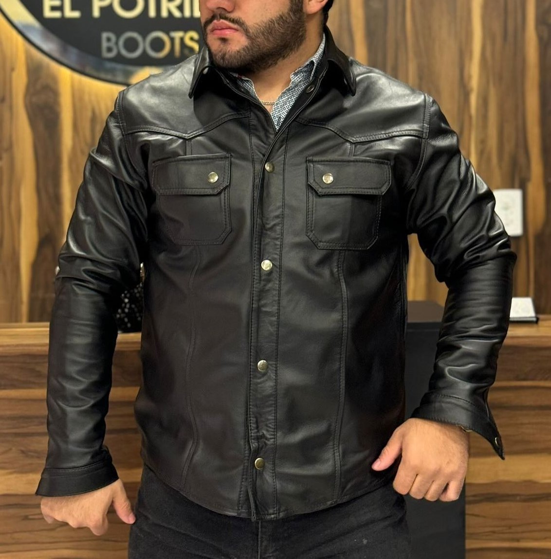 Men's Fashionable Leather Jacket Style Shirt