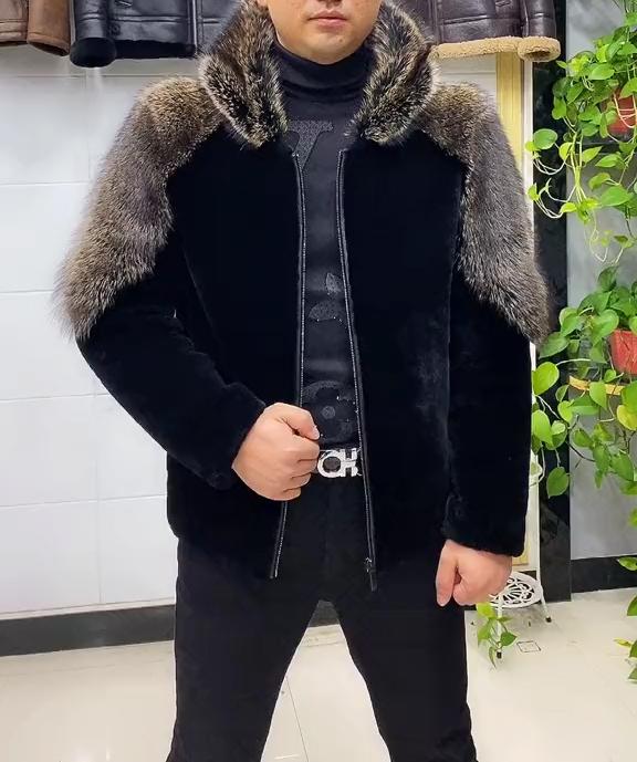 Men's mink fur stand collar mid-length warm coat