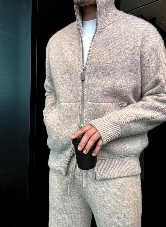 Men's zip-up casual knitted sweatshirt