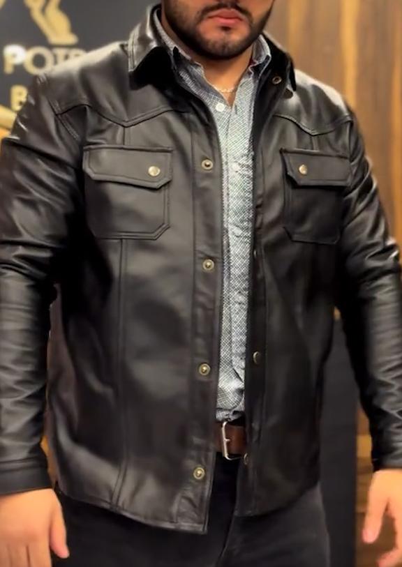 Men's Fashionable Leather Jacket Style Shirt