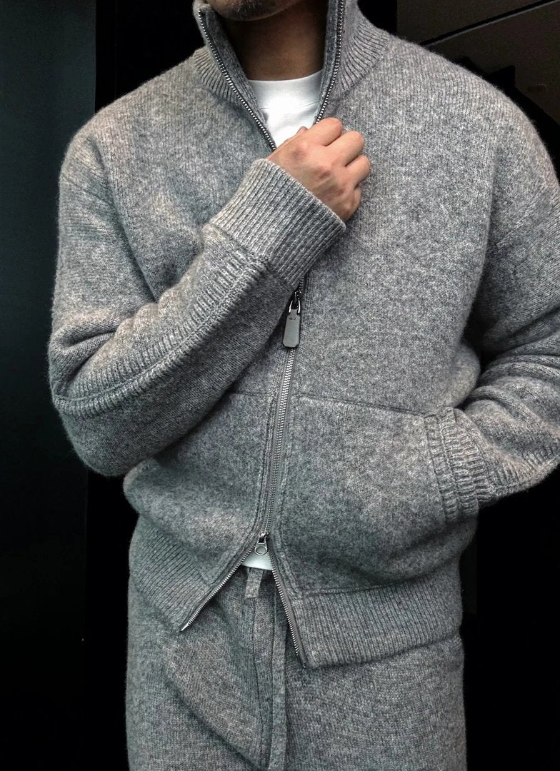 Men's zip-up casual knitted sweatshirt