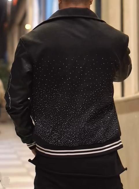 Men's Dazzle Pop Diamond Studded Leather Jacket