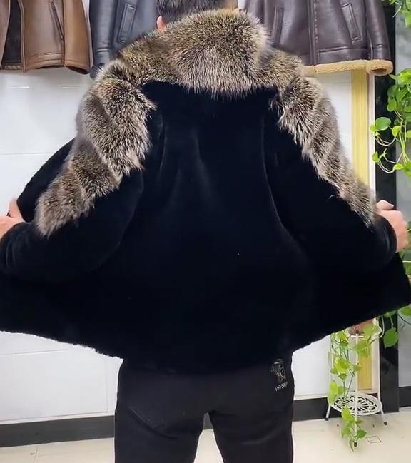 Men's mink fur stand collar mid-length warm coat