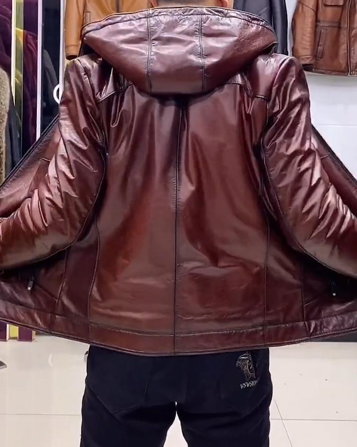 Men's leather lapel wool casual jacket