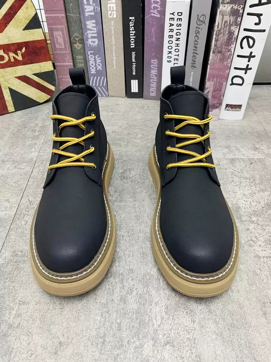 Cowhide lace-up thick-soled retro work boots