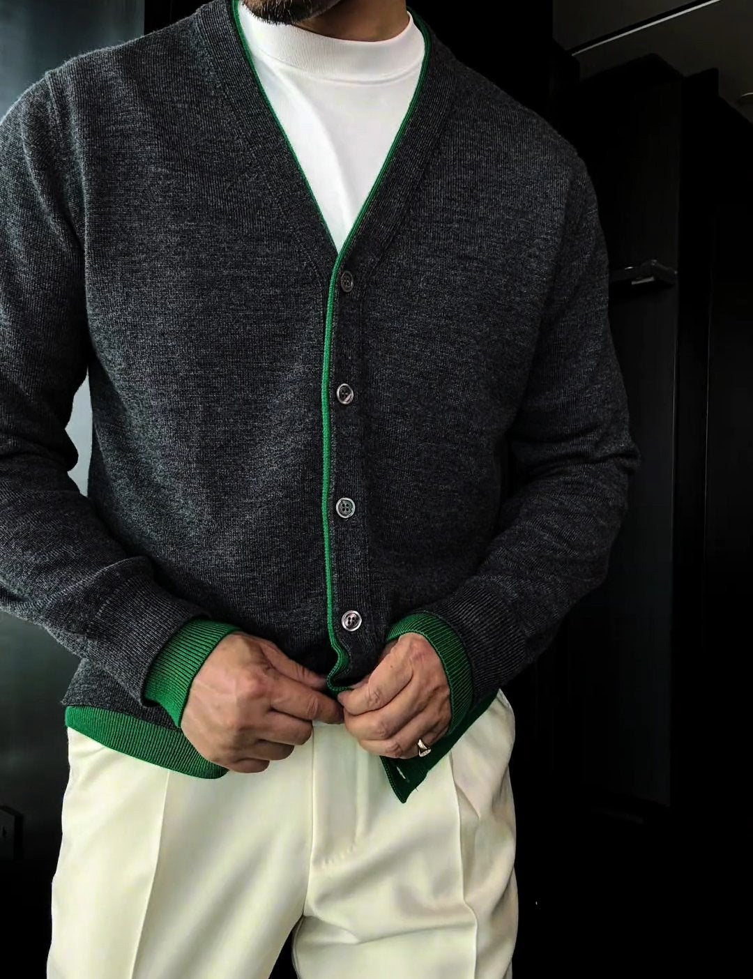 Men's Colorblock Wool Knit Cardigan